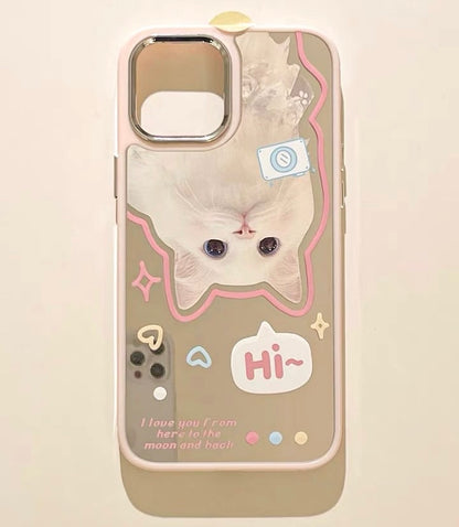 Say Hi White Lovely Cats iPhone Case 11 12 13 14 Pro Promax