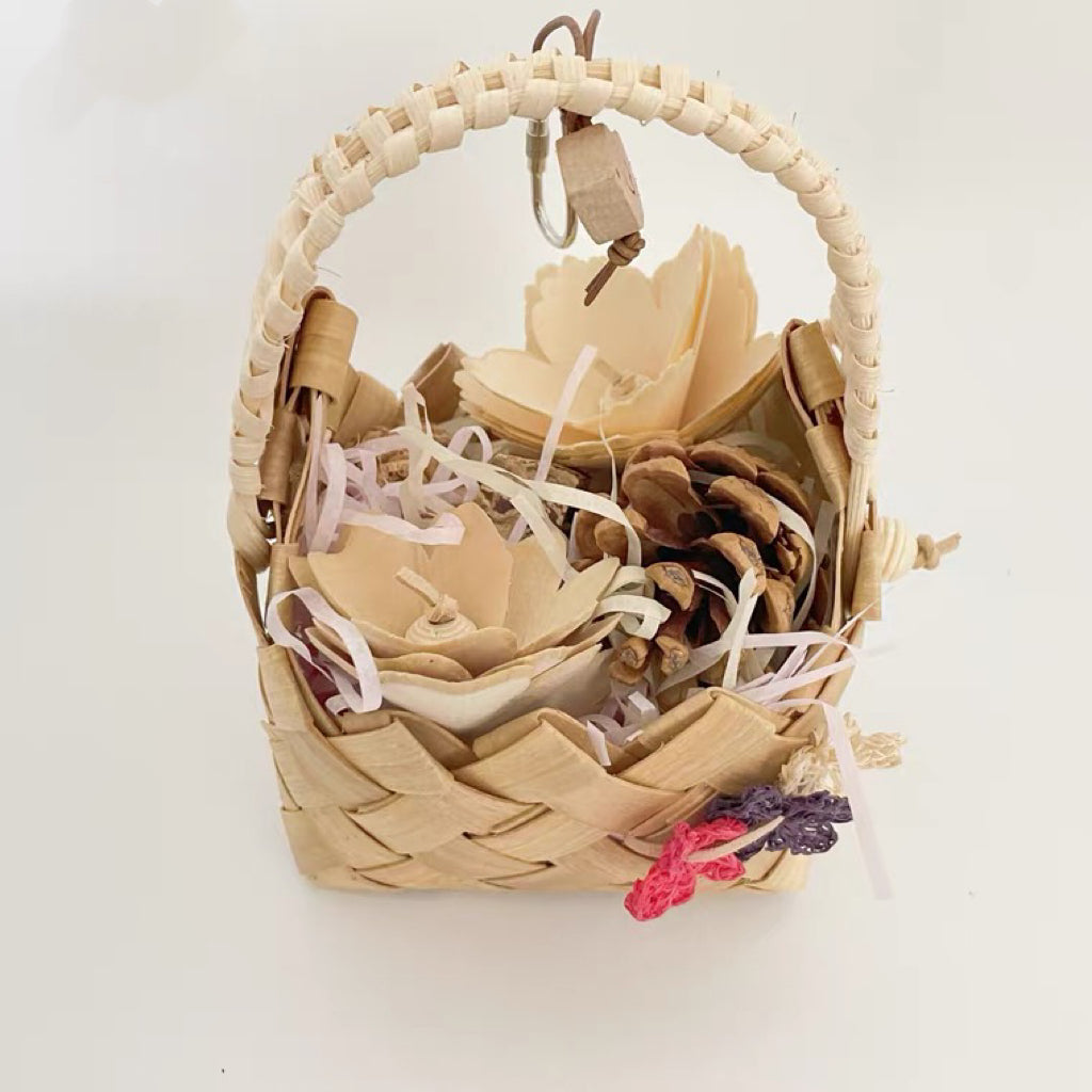 17x13cm Natural Style Basket Bird Bites Hanging Toy Handmade Bird Toys Organic Bird Cages Accessories