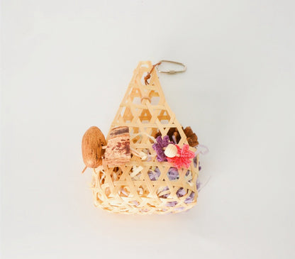 18x12cm Natural Style Basket Bird Bites with Fruit Seed Hanging Toy Handmade Bird Toys Organic Bird Cages Accessories