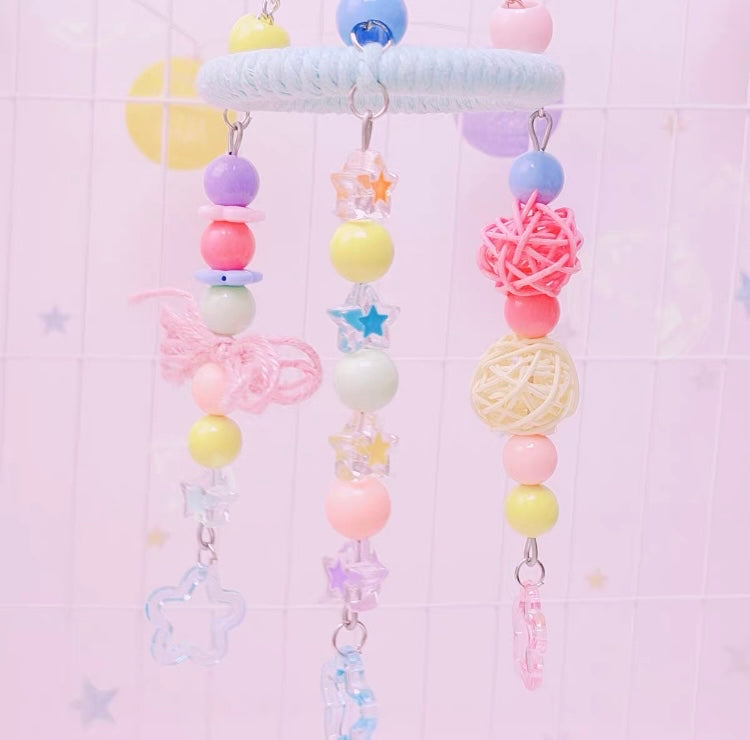 20cm Kawaii Style Pink Blue Baby Star with Takraw Birdcage Decorative Parrot Toys Hanging Toy Handmade Bird Organic Bird Cages Accessories