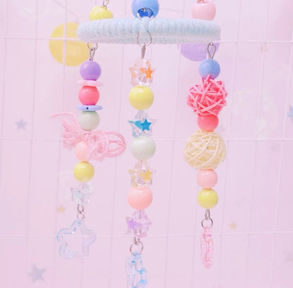 20cm Kawaii Style Pink Blue Baby Star with Takraw Birdcage Decorative Parrot Toys Hanging Toy Handmade Bird Organic Bird Cages Accessories