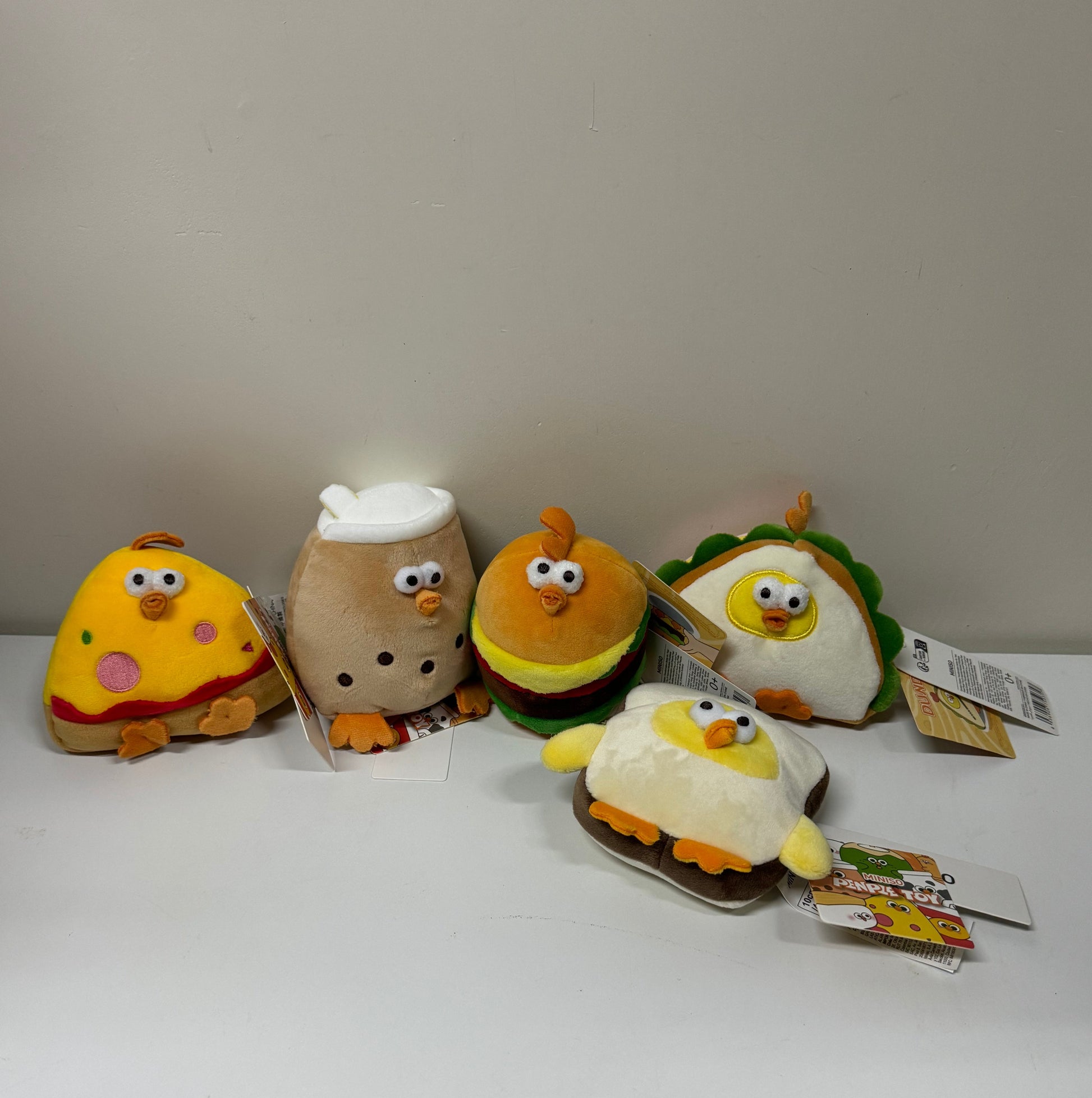 Lovely Chicken Fat Dundun Mini Plush Doll | Fast Food Set of 5 Pizza Sandwich Hamburger Milktea Toast - Children Gift Animal Plush Doll