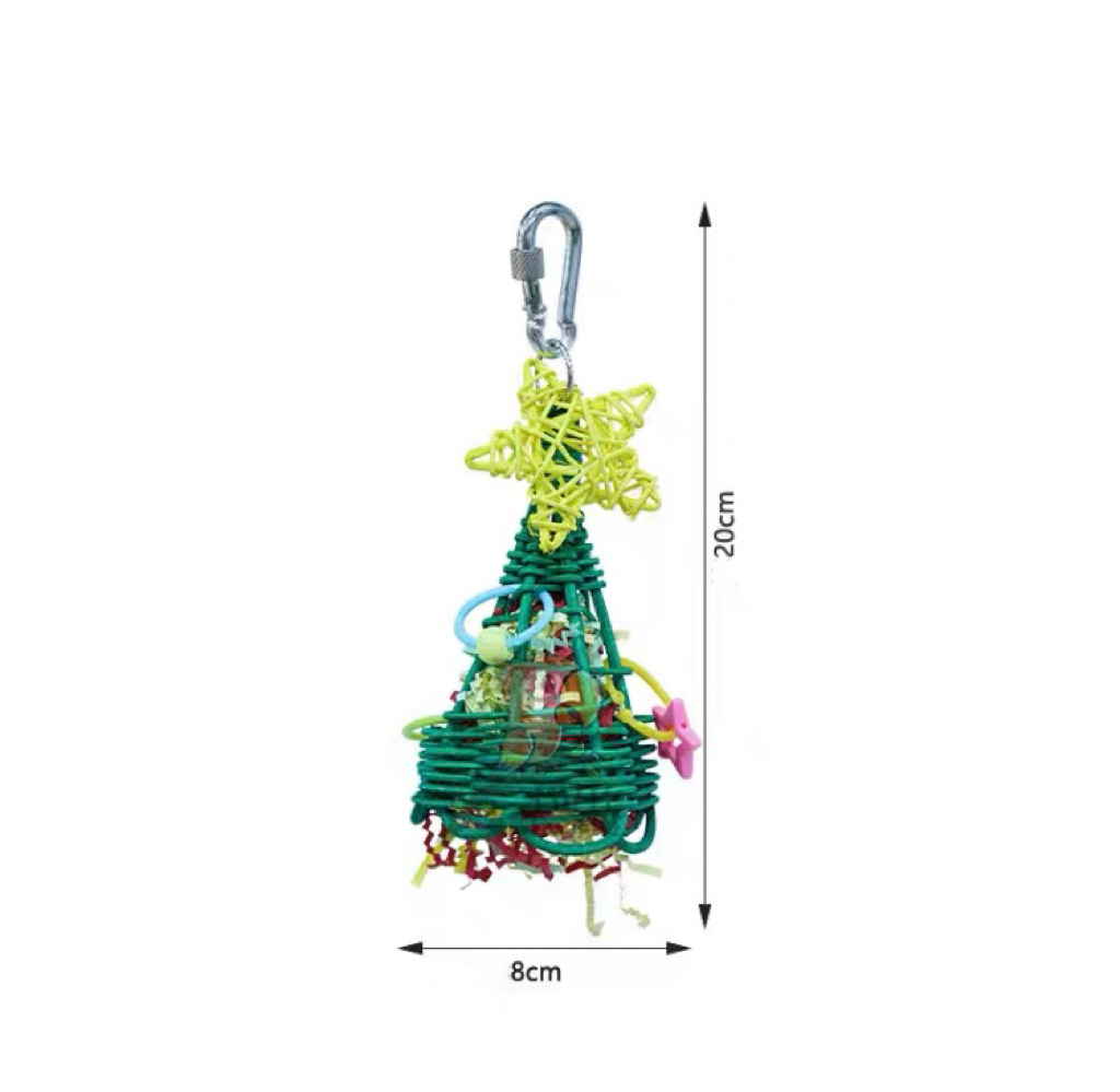 Xmas Tree & Ice Cream Big Parrot Toy Paper Tray with Loofah Bird Bites Hanging Toy Handmade Bird Toys Organic Bird Cages Accessories