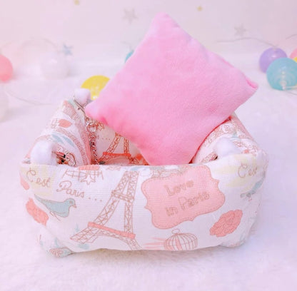 Handmade Kawaii Style Autumn Winter Parrot Square Soft Bed | My Melody Pink Blue - Organic Bird Cages Accessories Lovebird Budgie Parrotlet