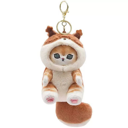 Japan Artist Mofusand Cat Neko Long Tail Animal | Beaver Raccoon Squirrel Red Panda- Mascot Plush Doll Mini Plush Doll Keychain