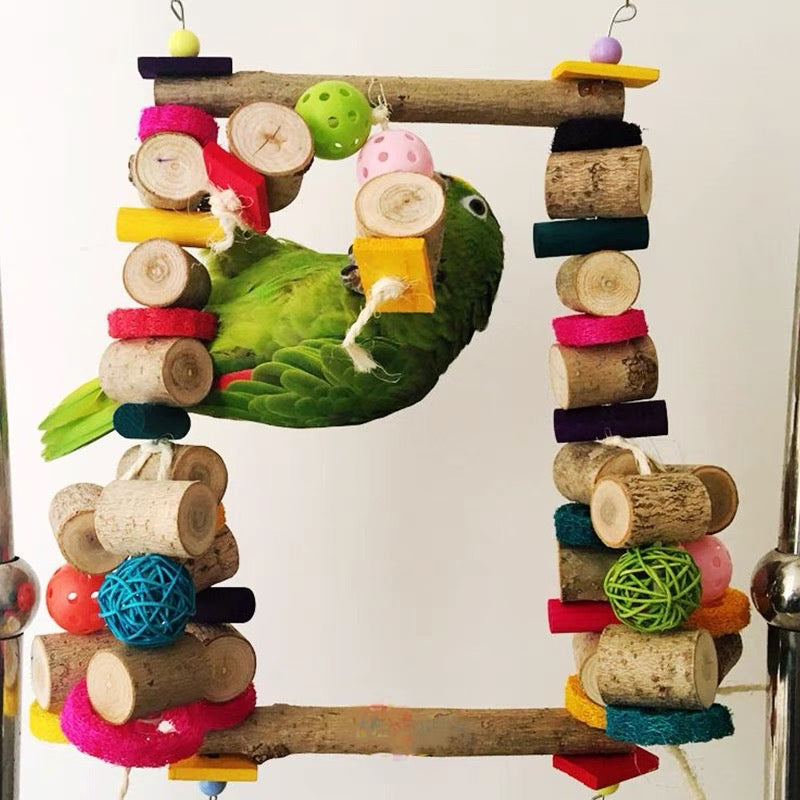 40x25cm Natural Style Giant Wooden Bite Hanging Natural Parrot Birdie Toy for Medium Large Size Parrot Cages Accessories