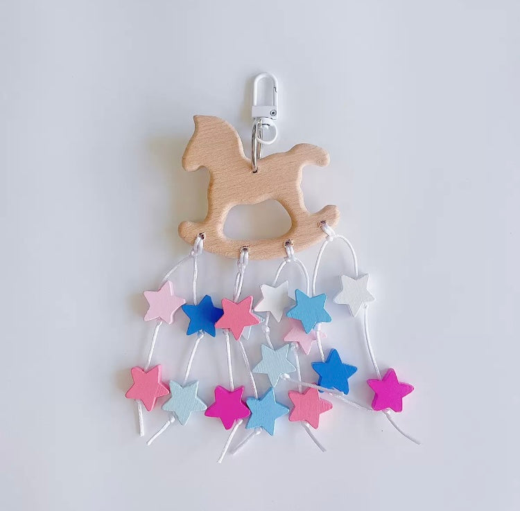 20cm Parrot Toy Colourful Wooden Stars | Star Rocking Horse Cloud - Bird Bites Hanging Toy Handmade Bird Toys Organic Bird Cages Accessories