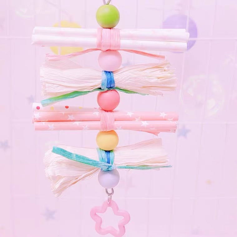 20cm Kawaii Style Acrylic Stars with Paper Bird Bites Hanging Toy Handmade Bird Toys Organic Bird Cages Accessories