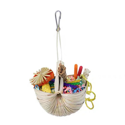 24x15cm Conch Shell Palm Leaf with Raffia Paper Basket Parrot Toys Hanging Toy Handmade Bird Toys Organic Bird Cages