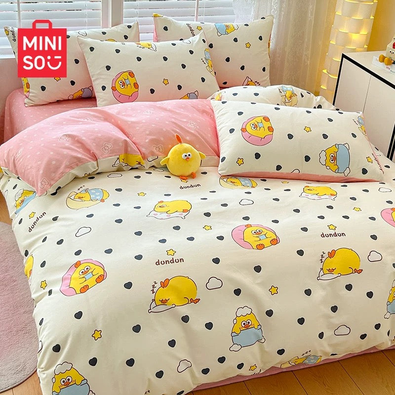 Lovely Chicken Fat Dundun Bedding Cotton 4pcs Set | Lovely DunDun with Heart Pink - Children Gift Animal Kawaii Item Room Decoration