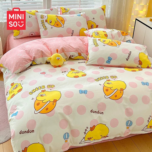 Lovely Chicken Fat Dundun Bedding Cotton 4pcs Set | Lovely DunDun with Dottie Pink - Children Gift Animal Kawaii Item Room Decoration