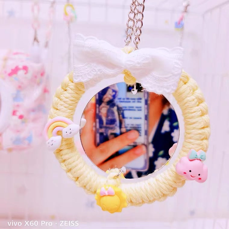 10x25cm Kawaii Princess Mirror with Ribbon Hanging Parrot Toy Handmade Bird Toys Organic Bird Cages Accessories