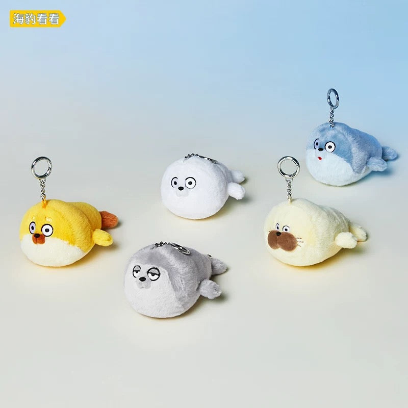 Lovely Seal Sealook Big Head Keychain | 001 Blue 002 Yellow 006 011 Grey 031 White - Children Gift Animal Plush Doll