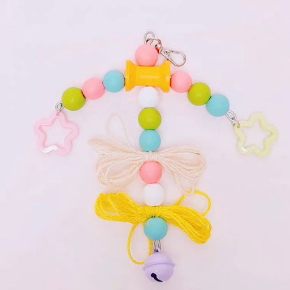 20cm Kawaii Style Wooden Parts with Bells | Colourful Star - Bird Bites Hanging Toy Handmade Bird Toys Organic Bird Cages Accessories