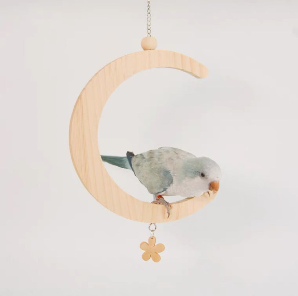 26-30cm S L Size Natural Moon with Flower Swings Hanging Natural Wood Parrot Birdie Toy for Small Medium Size Parrot Cages Accessories