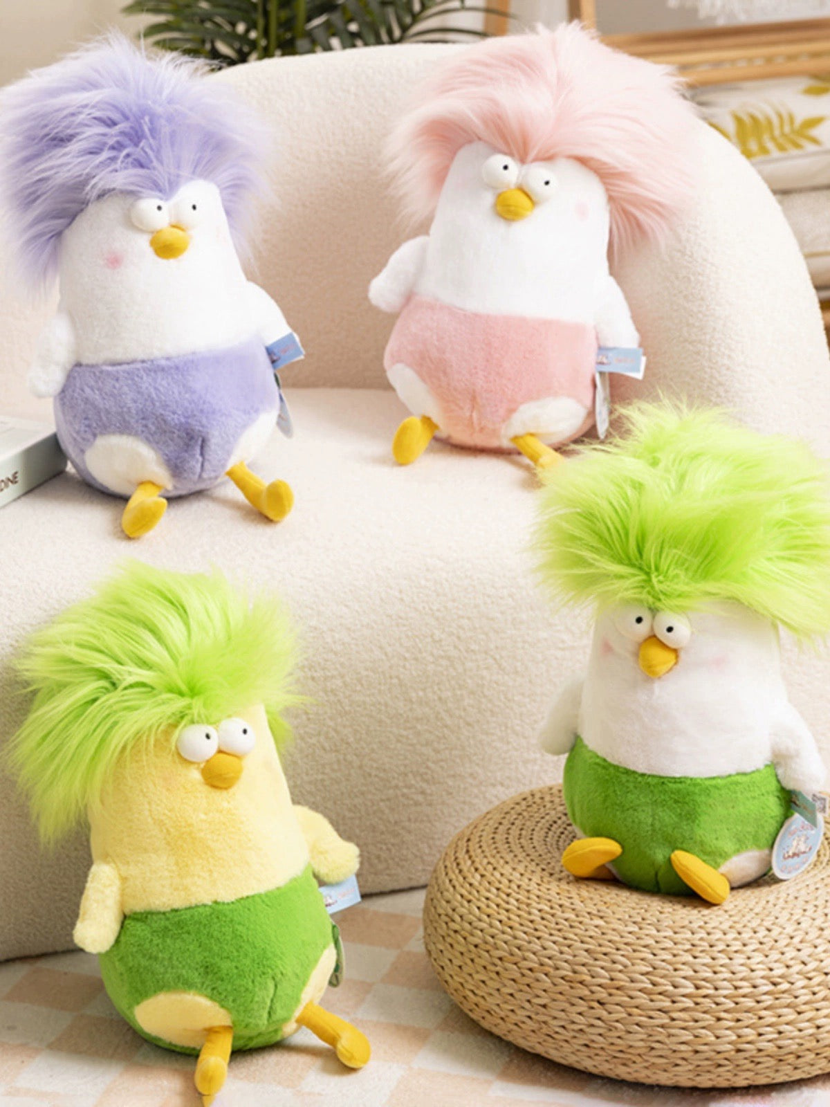 Lovely Chicken Funny Hair Chicken Giant Plush Doll | Green Pink Purple Yellow - Children Gift Animal Plush Doll Hair DIY