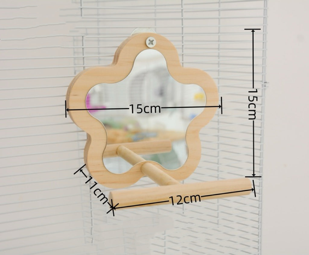 15x15cm Wooden Flower Mirror Parrot Toy Handmade Bird Toys Organic Bird Cages Accessories for Small Medium Birdie Lovebird Budgie Cockatiel