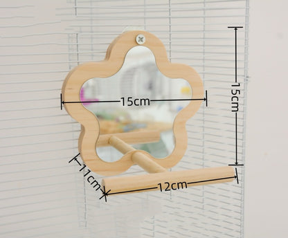 15x15cm Wooden Flower Mirror Parrot Toy Handmade Bird Toys Organic Bird Cages Accessories for Small Medium Birdie Lovebird Budgie Cockatiel