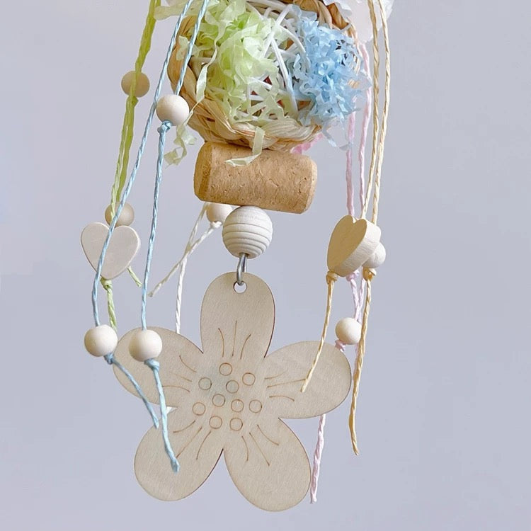 28x8cm Dreamy Style Wooden Flower Bear with Takraw Ball Cork Parrot Handmade Bird Toys Organic Bird Cages Accessories Lovebird Budgie Pacific Parrotlet