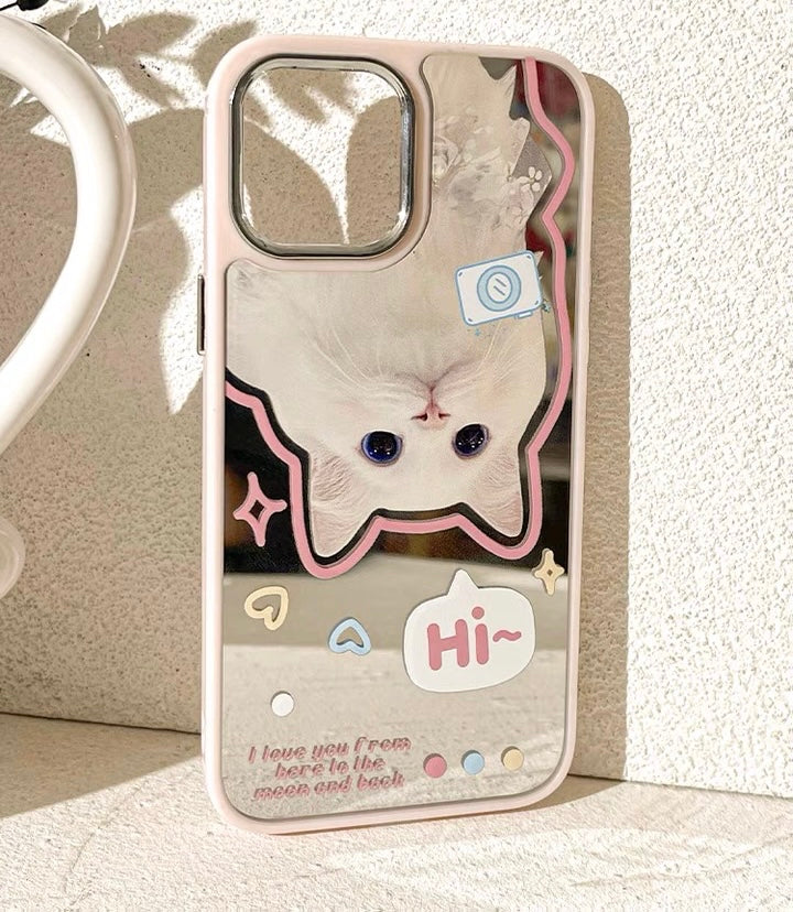 Say Hi White Lovely Cats iPhone Case 11 12 13 14 Pro Promax