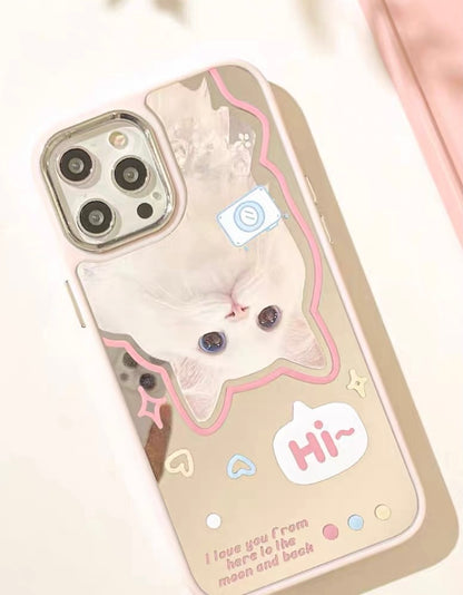 Say Hi White Lovely Cats iPhone Case 11 12 13 14 Pro Promax