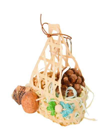 18x12cm Natural Style Basket Bird Bites with Fruit Seed Hanging Toy Handmade Bird Toys Organic Bird Cages Accessories