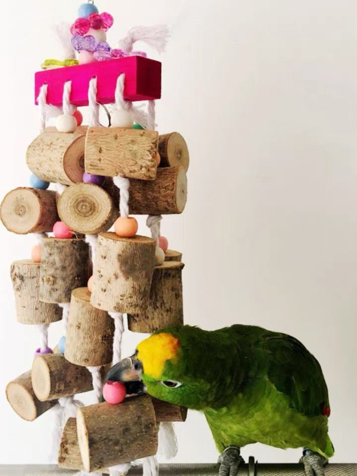 50cm 1100g Natural Style Giant Wooden Bite Hanging Natural Parrot Birdie Toy for Medium Large Size Parrot Cages Accessories