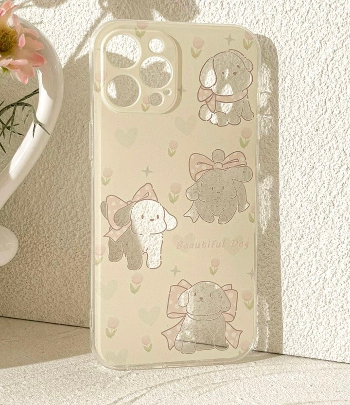 Lovely Puppy with Tulip iPhone Case 6 7 8 PLUS SE2 XS XR X 11 12 13 14 15 16 Pro Promax 12mini 13mini