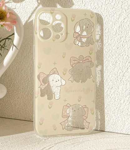 Lovely Puppy with Tulip iPhone Case 6 7 8 PLUS SE2 XS XR X 11 12 13 14 15 Pro Promax 12mini 13mini