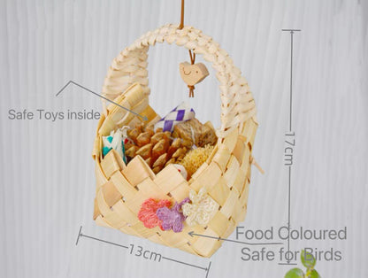 17x13cm Natural Style Basket Bird Bites Hanging Toy Handmade Bird Toys Organic Bird Cages Accessories