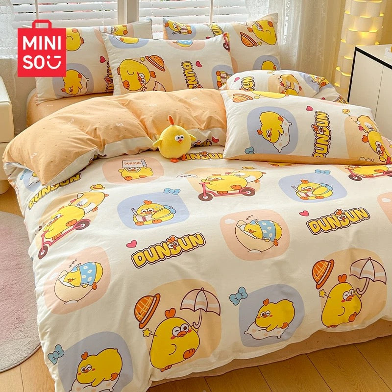 Lovely Chicken Fat Dundun Bedding Cotton 4pcs Set | Daily Comic Dundun Orange - Children Gift Animal Kawaii Item Room Decoration