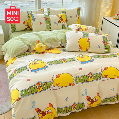 Lovely Chicken Fat Dundun Bedding Cotton 4pcs Set | Sporty DunDun Chicken Green - Children Gift Animal Kawaii Item Room Decoration