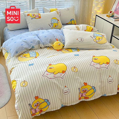 Lovely Chicken Fat Dundun Bedding Cotton 4pcs Set | Good night Dundun Blue - Children Gift Animal Kawaii Item Room Decoration