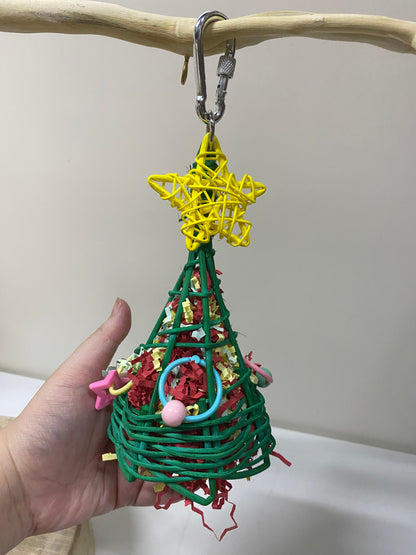 Xmas Tree & Ice Cream Big Parrot Toy Paper Tray with Loofah Bird Bites Hanging Toy Handmade Bird Toys Organic Bird Cages Accessories