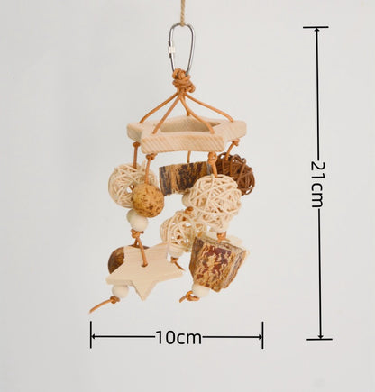 17x12cm 21x10cm Natural Style Wooden Star Bird Bites with Fruit Seed Wind Chimes Hanging Toy Handmade Bird Toys Organic Bird Cages Accessories