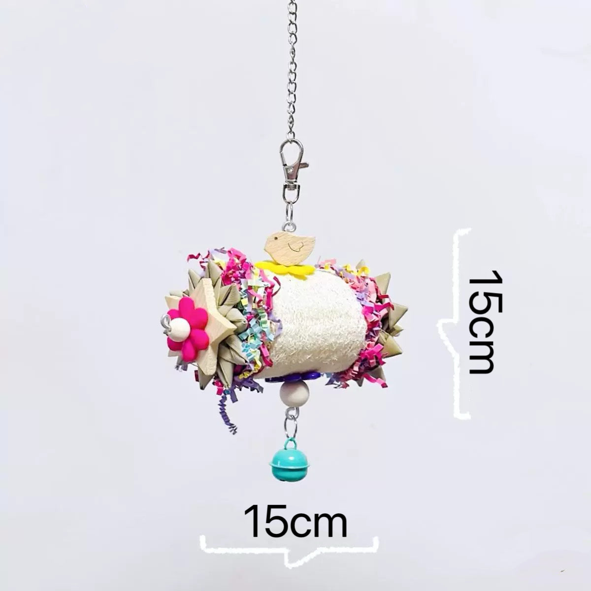 15-23cm Natural Style Colourful Paper with Palm Loofah Bite Hanging Natural Parrot Birdie Toy for Small Medium Size Parrot Cages Accessories