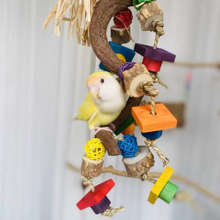 35cm Natural Style Vine Branch with Bite Toys Hanging Natural Parrot Birdie Toy for Small Medium Size Parrot Cages Accessories