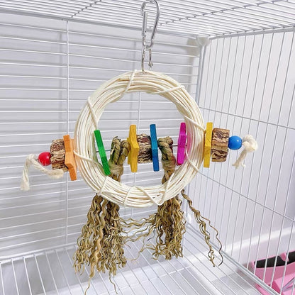 22x25cm Planet Star Seagrass Wood Seed Parrot Toys Hanging Toy Handmade Bird Toys Organic Bird Cages