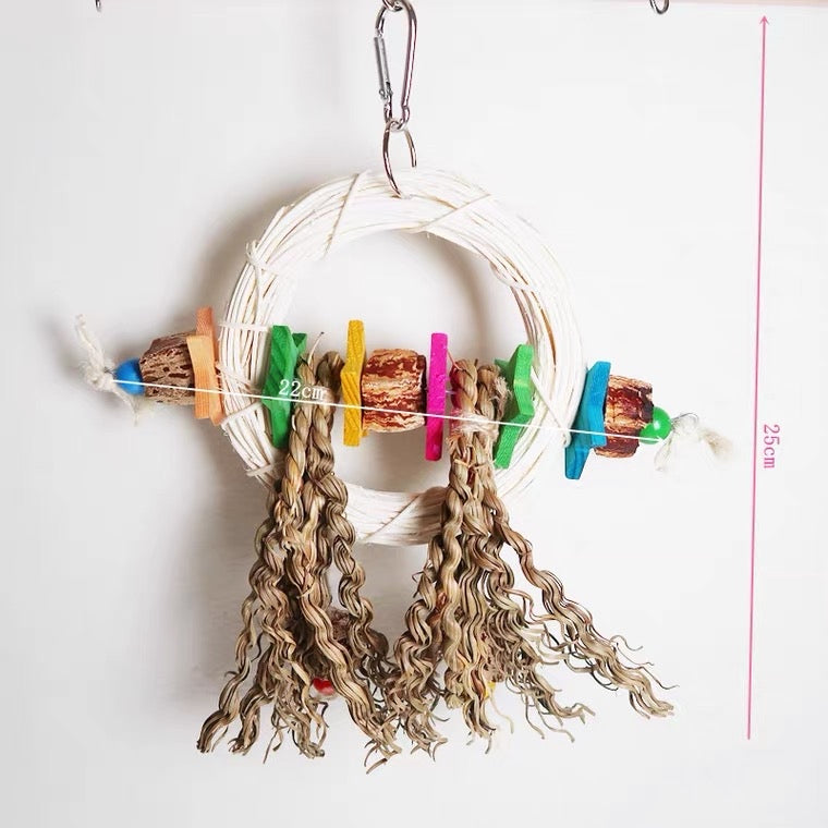 22x25cm Planet Star Seagrass Wood Seed Parrot Toys Hanging Toy Handmade Bird Toys Organic Bird Cages