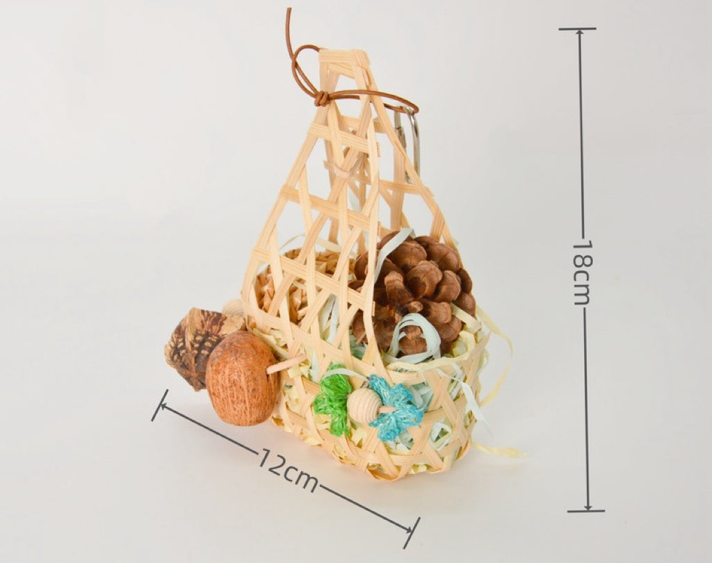 18x12cm Natural Style Basket Bird Bites with Fruit Seed Hanging Toy Handmade Bird Toys Organic Bird Cages Accessories