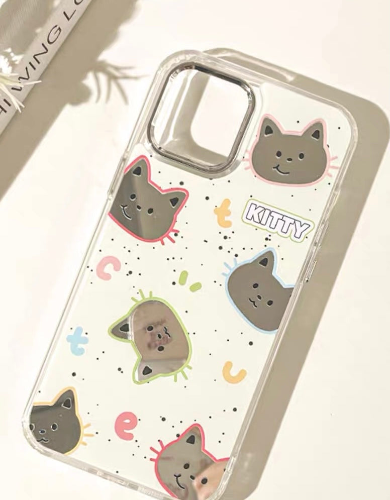 Lovely Cat Kitten with Mirror iPhone case Kawaii Lovely Cute Lolita iPhone PLUS 11 12 13 14 15 16 Pro Promax