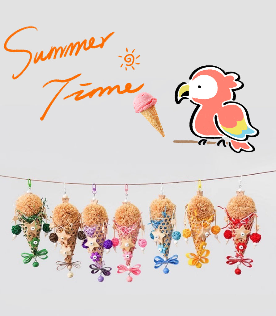 28x10cm Colourful Style Ice Cream Bite Hanging Natural Parrot Birdie Toy for Small Medium Size Parrot Cages Accessories