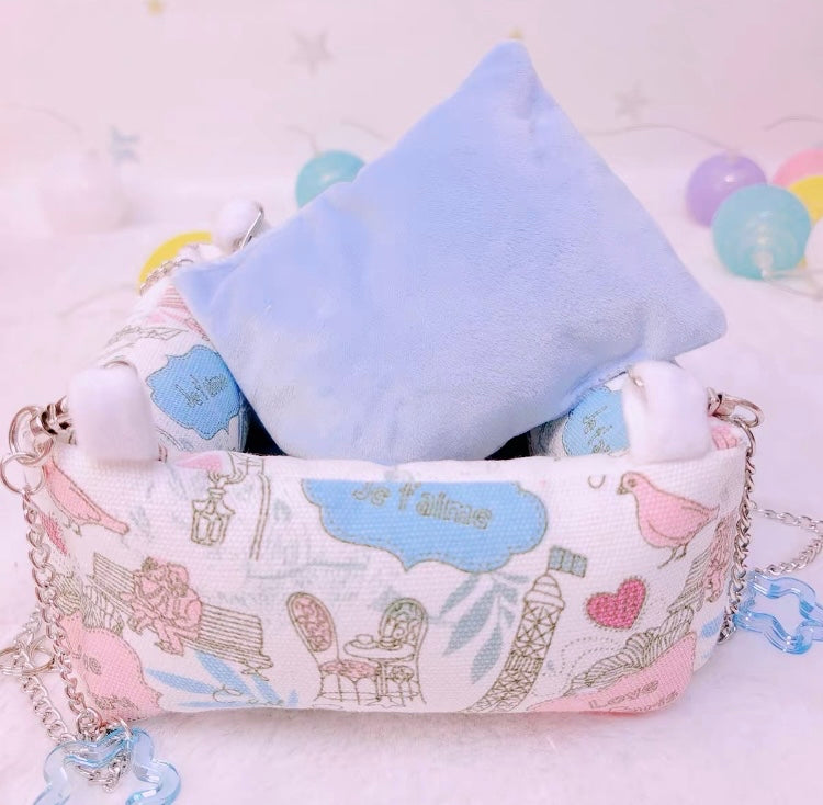 Handmade Kawaii Style Autumn Winter Parrot Square Soft Bed | My Melody Pink Blue - Organic Bird Cages Accessories Lovebird Budgie Parrotlet