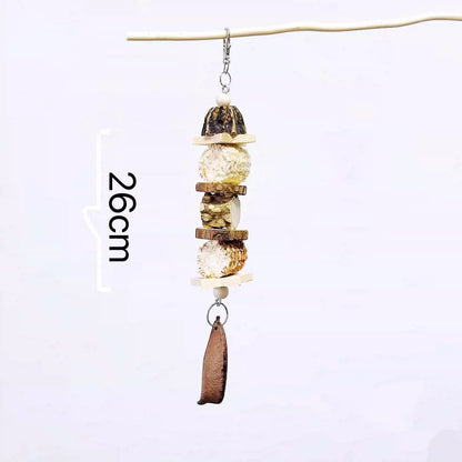 26cm Natural Style Takraw & Corn Bite Hanging Natural Parrot Birdie Toy for Small Medium Size Parrot Cages Accessories