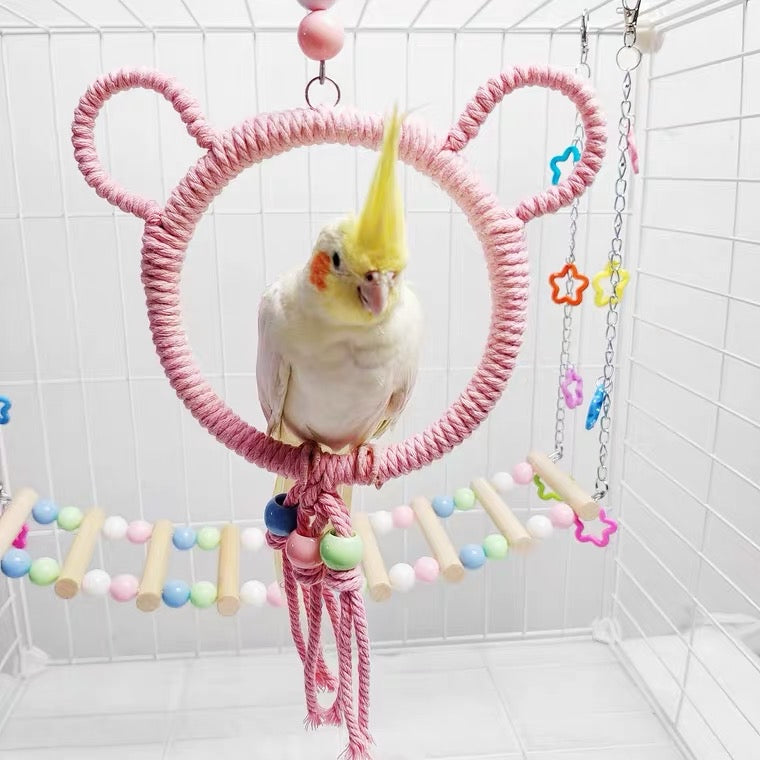 11.5-15cm SML Size Kawaii Style Bear Pastel Rope Swings Parrot Birdie Toy for Small Medium Parrot