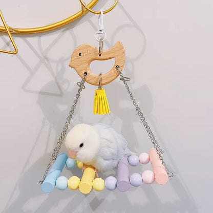 17x7x19cm Pastel & Raimbow Horse Bird Swings Drawbridge Parrot Birdie Toy for Small Medium Size Parrot Cages Accessories