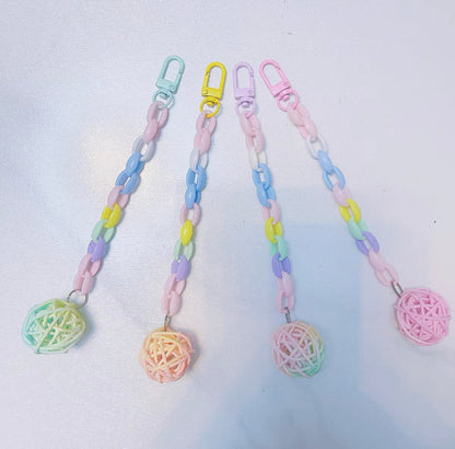 Set of 4 20cm Pastel Colourful with Takraw Ball Hanging Toy Handmade Bird Toys Organic Bird Cages Accessories