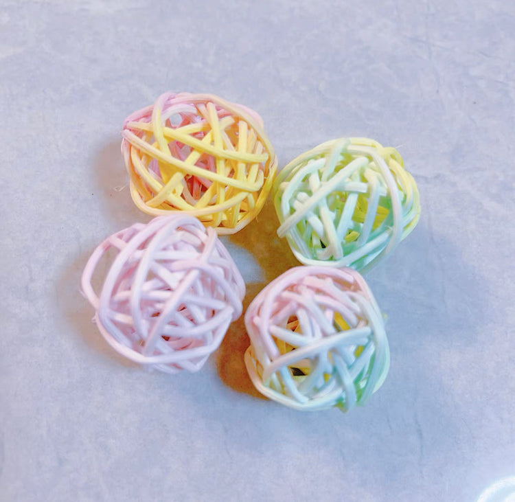 Set of 4 20cm Pastel Colourful with Takraw Ball Hanging Toy Handmade Bird Toys Organic Bird Cages Accessories