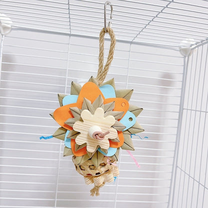 25cm Flower Serise Palm Leaf with Raffia Paper Sunflower Basket Parrot Toys Hanging Toy Handmade Bird Toys Organic Bird Cages