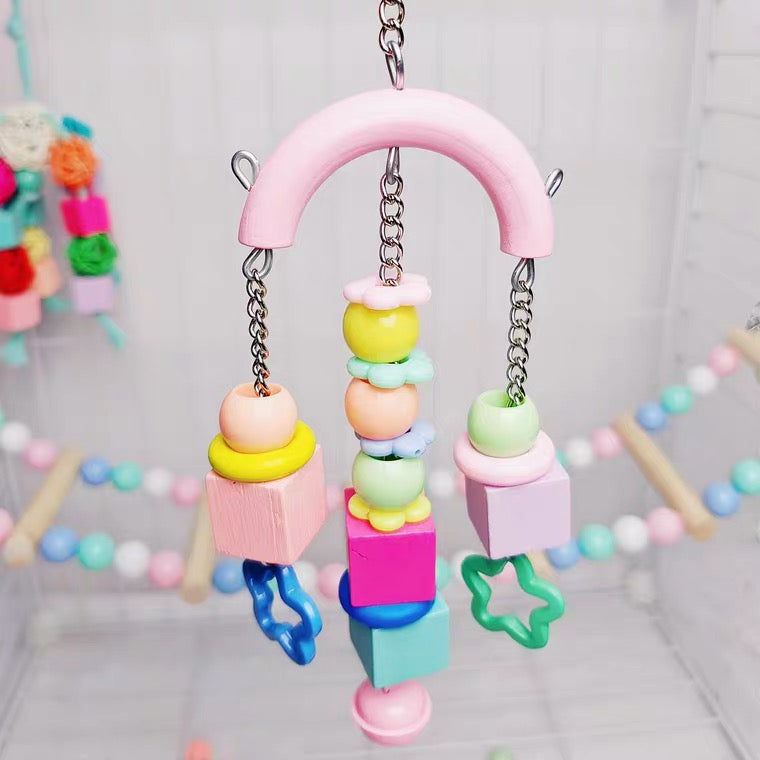 24cm Kawaii Style Pink Blue Flower Star Birdcage Decorative Parrot Toys Hanging Toy Handmade Bird Organic Bird Cages Accessories